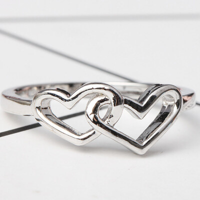 

Top Quality Simple Style Heart To Heart Ring Silver Color Finger Ring For Women Girls Charming Jewelry