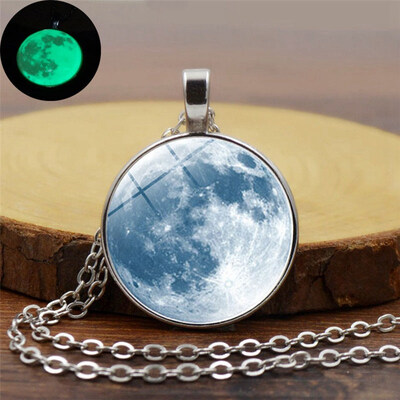 

Full Moon Glow In The Dark Pendant Necklace Luminous Moon Silver Chain Jewelry