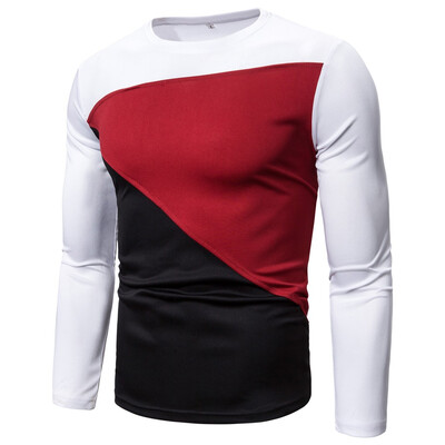 

Toponeto Men Splicing O-Neck Splicing Long Sleeve Shirt Fashion Long Sleeve Blouse Top