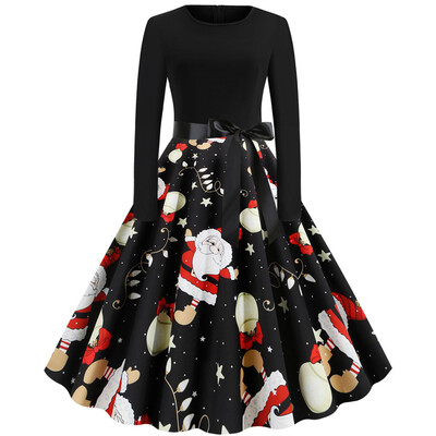 

Tailored Women Vintage Long Sleeve Christmas 1950s Housewife Evening Party Prom Dress