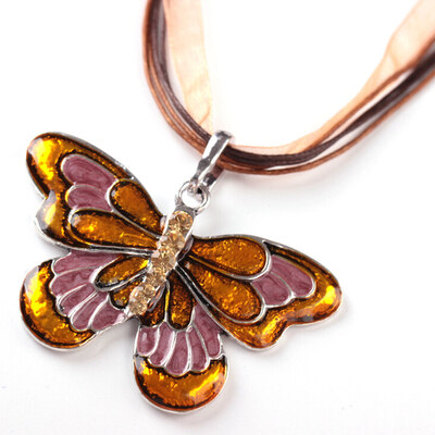 

Fashion Ribbon Color Butterfly Crystal Pendant Choker Sweater Necklace Jewelry
