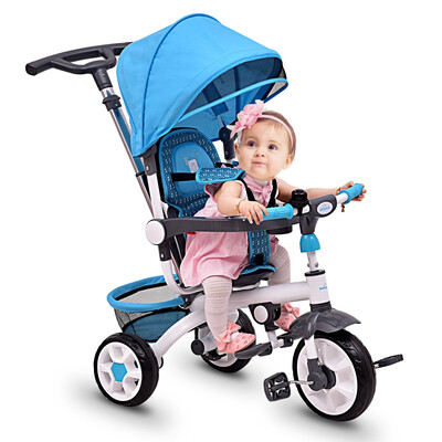 

Twins Kids Baby Tricycle With Safety Double Rotatable Seat-Blue