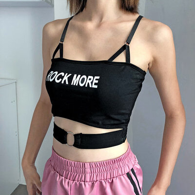 

Womens Slim Tank Top Letter Printed Sleeveless Crop Tops