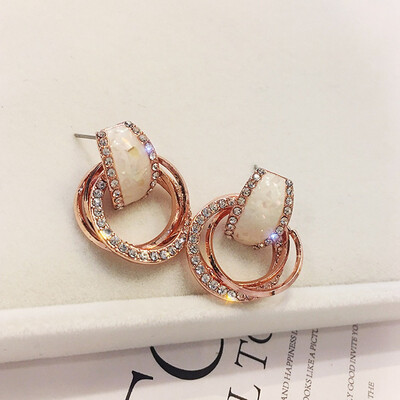 

Fashion Temperament Personality Retro Rhinestone Crystal Diamond Earrings Women Rose Gold Drop Oil Circle Earrings