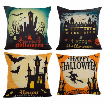 

Siaonvr 4PC Happy Halloween Pillow Cases Linen Sofa Cushion Cover Home Decor