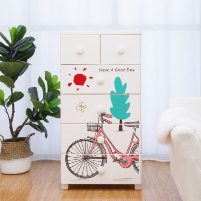 

Citylong five-layer baby drawer storage cabinet green plastic wardrobe cute bicycle printing locker 5177