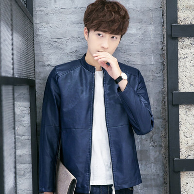 

Mens jacket autumn winter jacket stand collar PU leather casual jacket locomotive