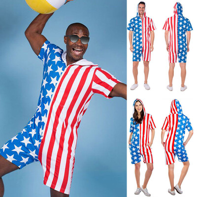 

Tailored Womens And Mens Hooded Flag Zipper One-Piece Shawl Conjoined Couple Pajamas
