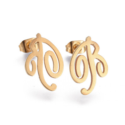 

304 Stainless Steel Stud Earrings Golden 13x10x1mm Pin 08mm