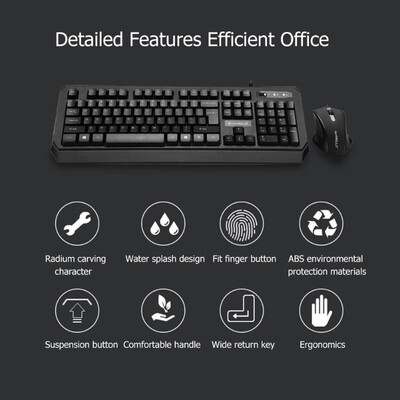 

WARWOLF KM-680 USB Wired MouseSplashproof 104 Keys Keyboard Set for Office