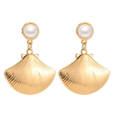 

Summer Beach Marine Faux Pearl Seashell Pendant Women Stud Earrings Jewelry