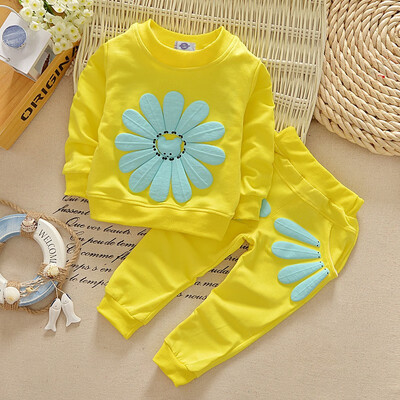 

2Pcs Infant Baby Girls Kids Long Sleeve Sun Flower T-shirt TopsPants Outfit Set