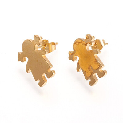 

304 Stainless Steel Stud Earrings Girl Golden 15x13x1mm Pin 06mm