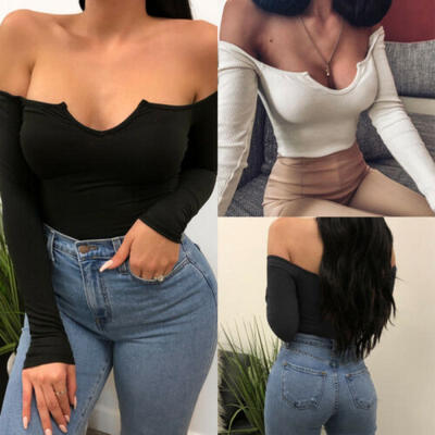 

Fashion Women Casual Tank Crop Tops Vest Blouse Off Shoulder Long Sleeve T-Shirt