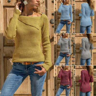 

UK Womens Long Sleeve Pullover Tops Sweater Ladies V Neck Jumper Dress Knitwear