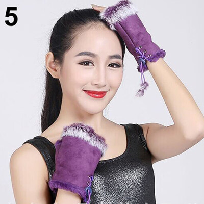 

Womens Fashion Winter Warm Imitation Rabbit Hair Faux Leather Fingerless Gloves