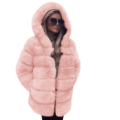 

Toponeto Women Fashion Luxury Faux Fur Coat Hooded Autumn Winter Warm Overcoat