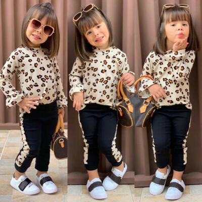 

Toddler Kids Baby Girls Leopard Tops Pants Leggings Outfits Clothes Tracksuit