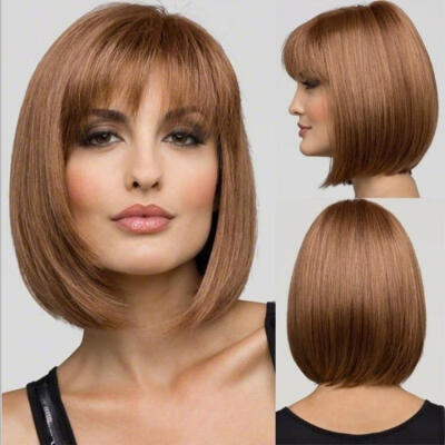 

Fashion Short Bob Synthetic Blonde Wig Hair With Bangs Straight Wigs For Women