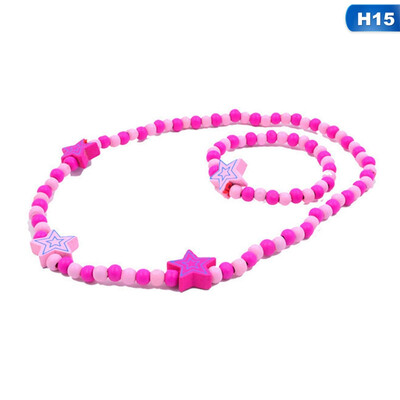

1 Set Girls Pink Wooden Lovely Smile Beaded Necklace & Bracelet Kids Jewelry