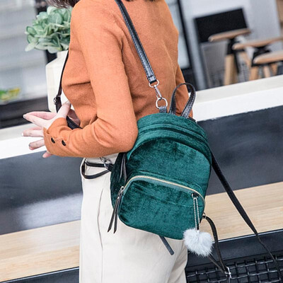 

New Women Velvet Backpack High Quality Retrol Ladies Girls Bagpack Travel Bag All-Match Schoolbag Black