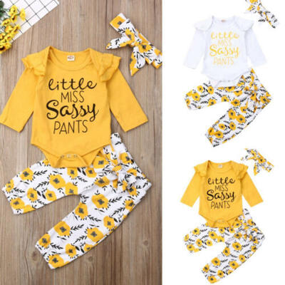 

New Long Sleeve Romper TopsFloral Pants Toddler Baby Girls Outfits Clothes Suit