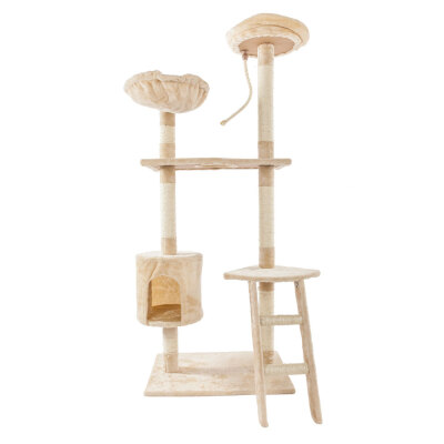 

60" Cat Tree Climb Scratching Post Furniture Scratcher Play House Toys Beige