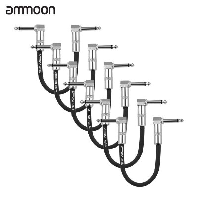 

ammoon 6-Pack Guitar Effect Pedal Instrument Patch Cable 30cm 10ft Long with 14 Inch 635mm Silver Right Angle Plug Black PVC J