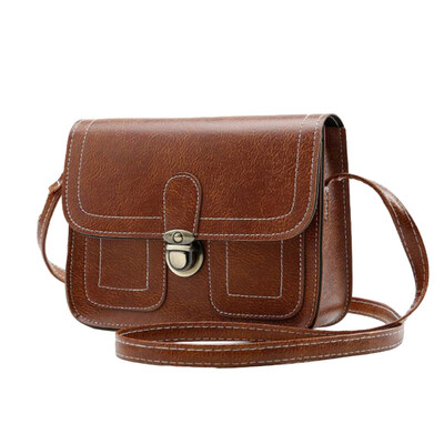 

Vintage Women Solid Color Lock Faux Leather Crossbody Shoulder Messenger Bag