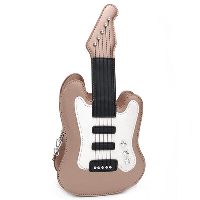 

Fashion Guitar Shaped Shoulder Bag Women Casual Chains Pu Leather Color Matching Ladies Chain Purse Crossbody Mini Messenger Bag