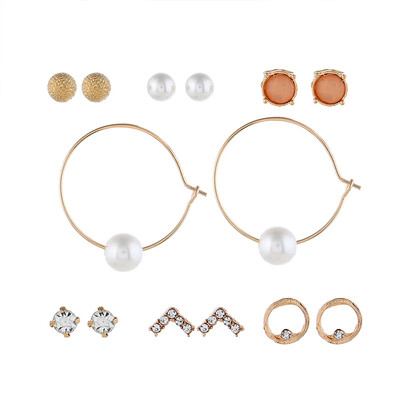 

Vintage Geometric Stud Earrings Set For Women Girls Bead Stone Flower Small Earrings Boucle doreille Femme