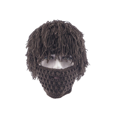 

Handmade Knitting Man Wig Beard Hat Warm Winter Halloween Caveman Beanie Costume