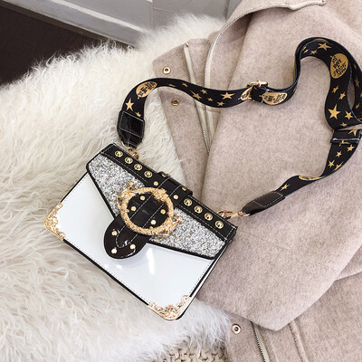 

Ins network celebrity texture sequins broadband small square bag woman 2019 new Korean version 100 lap sequins single shoulder obl