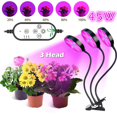 

45W Growing Lamps 3 Head LED Grow Lights Plant Tent Light with Holder Clip Automatic Timing for Indoor Plants Growth