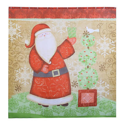 

Red Santa Claus Print Shower Curtain Polyester Waterproof Bath Curtain Set