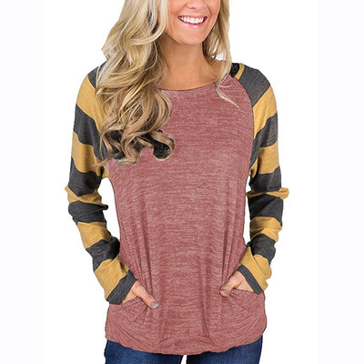 

Tailored Women Casual Stripe Patchwork Long Sleeve Loose Pullover Tops Blouse