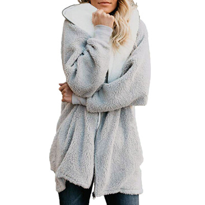 

Roseonmyhand Womens Solid Oversized Zip Down Hooded Fluffy Coat Cardigans Outwear with Pocket