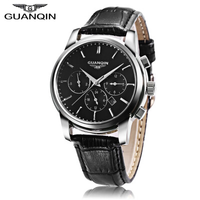 

GUANQIN GQ12005 Men Quartz Watch Working Sub-dial Date 3ATM Genuine Leather Band Wristwatch