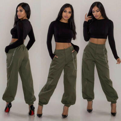 

Womens Casual Cargo Pants Military Combat Leggings Jogging Loose Trousers Hot