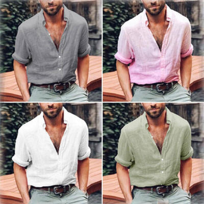 

Fashion Mens Linen Slim Fit V-Neck Long Sleeve Muscle Tee T-shirt Casual Tops