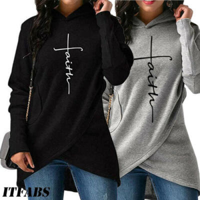 

US Ladies Womens Hoodie Sweatshirt Faith Print Long Sleeve Pullover Jumper Tops