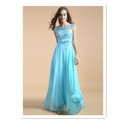 

Banquet evening dress was thin 2018 new light blue student performance host autumn&winter dress temperament long skirt female