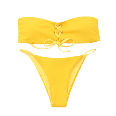 

Saidsome Women Bikini Set Push-Up Padded Swimwear Bandage Solid Wrapped Chest Swimsuit
