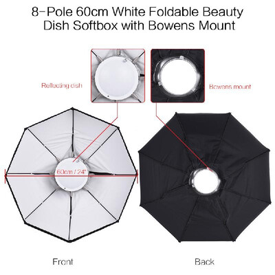 

8-Pole 60cm White Foldable Beauty Dish Softbox with Bowens Mount for Studio Strobe Flash Light