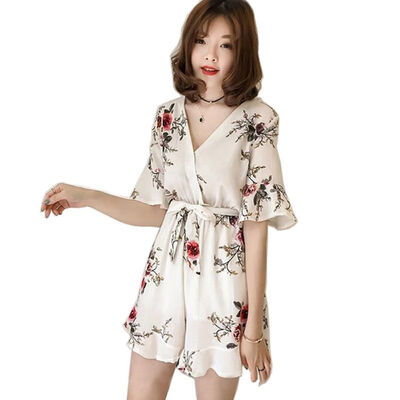

Floral chiffon high waist wide legged jumpsuit