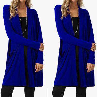 

Roseonmyhand Womens Open Front Fly Away Cardigan Sweater Long Sleeve Plus Pockets Loose Drape