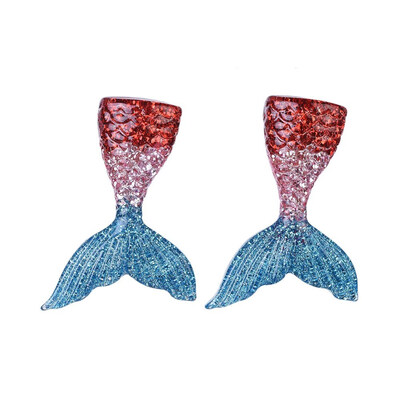 

Resin Glitter Powder Ear Studs with Environmental Plastic Imitation Pearl&304 Stainless Steel Findings Mermaid Tail Red 41