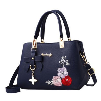 

Women Hot 2019 Fahion Handbags PU Leather Versatile Messenger Zipper Embroidered Flower Pendant Simple Portable Shoulder Bag
