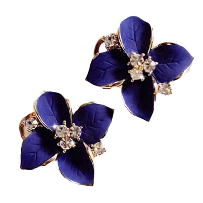 

Fashion Elegant Women Cute Blue Flower Charm Crystal Ear Stud Earrings