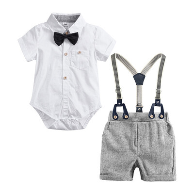 

Summer Baby Boy Clothes Set Casual Short Sleeve Striped Plaid Romper & T-shirt Tops Strap Shorts Outfits Set